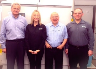 (Pictured: L-R: Valeri Ilchenko CEO, Envirolyte Industries, Nikki Wilson Vice President (Exco), Marketing & Operations Radical Waters, Nikolay Nayda, Production Director Envirolyte Industries, Philip Nel Vice President (Exco), Technical and R&D Radical Waters in front of ECA N.O.W Impact Device)